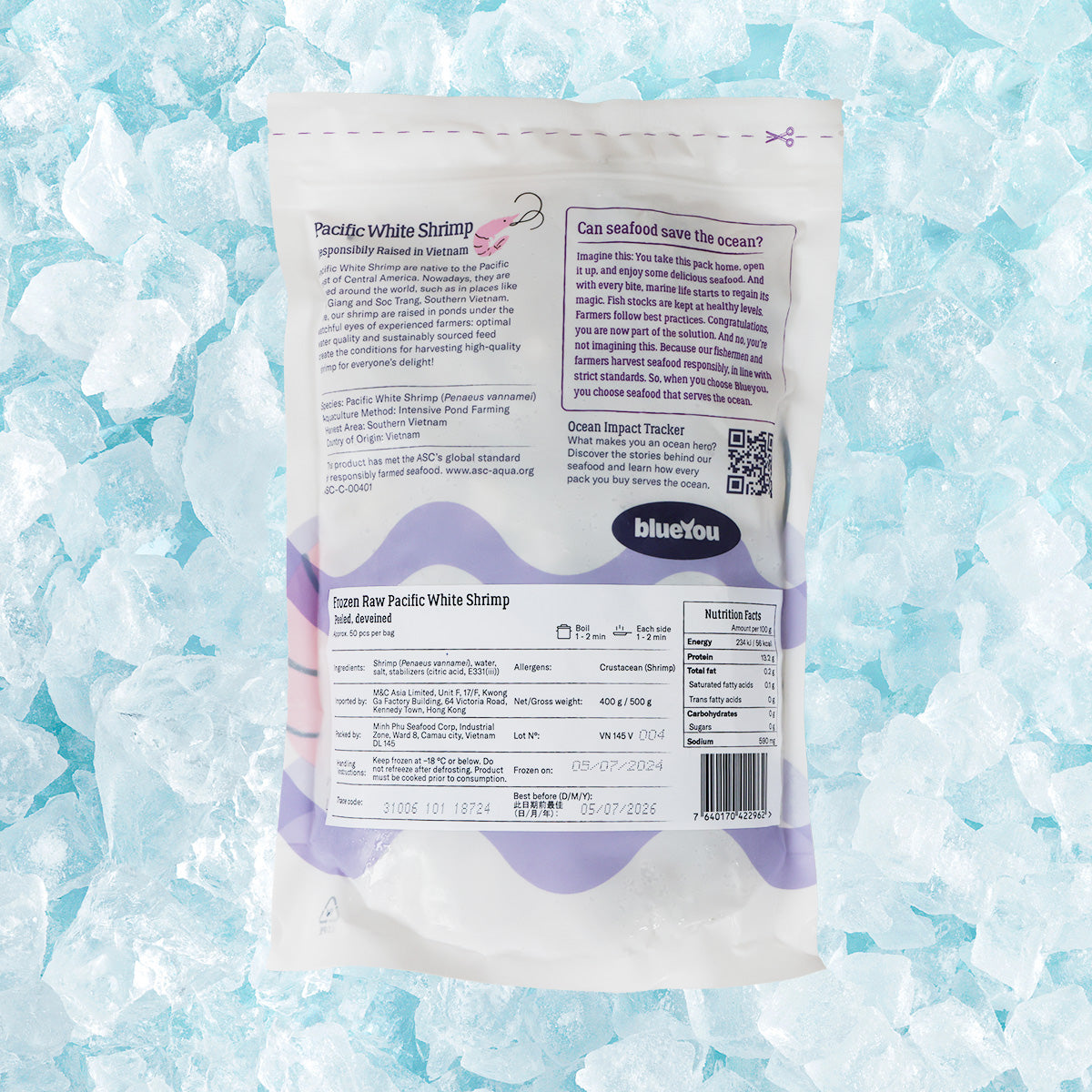 BLUEYOU 越南急凍無尾白蝦 51/60 - ASC (400g)