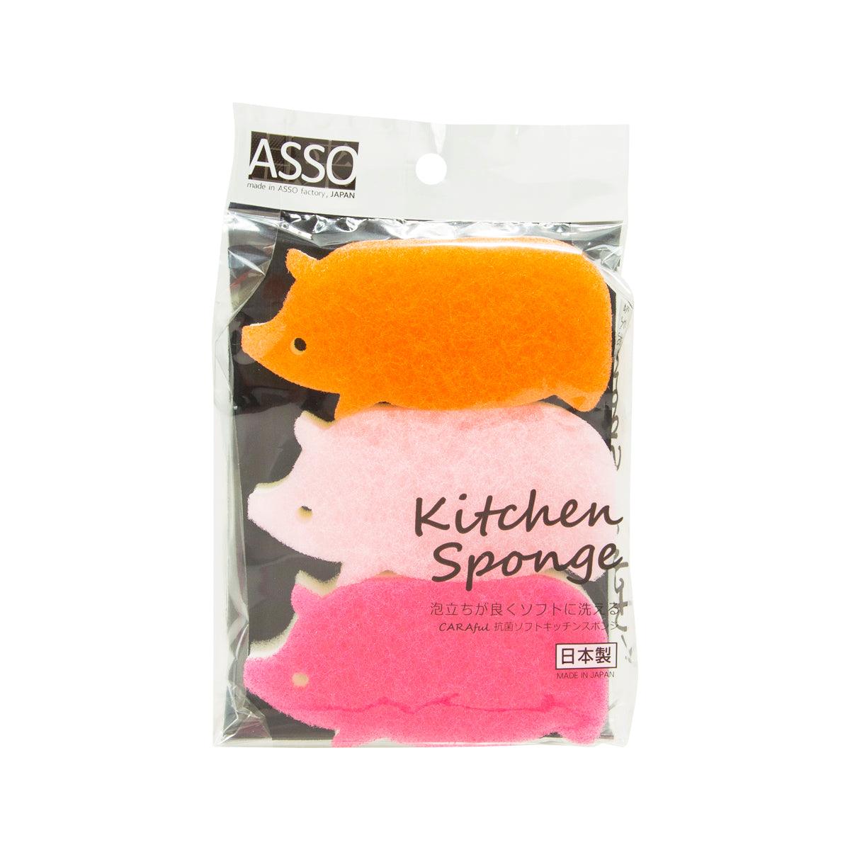 ASSO 抗菌廚房海棉-小豬 三件裝 (1x3 pcs)