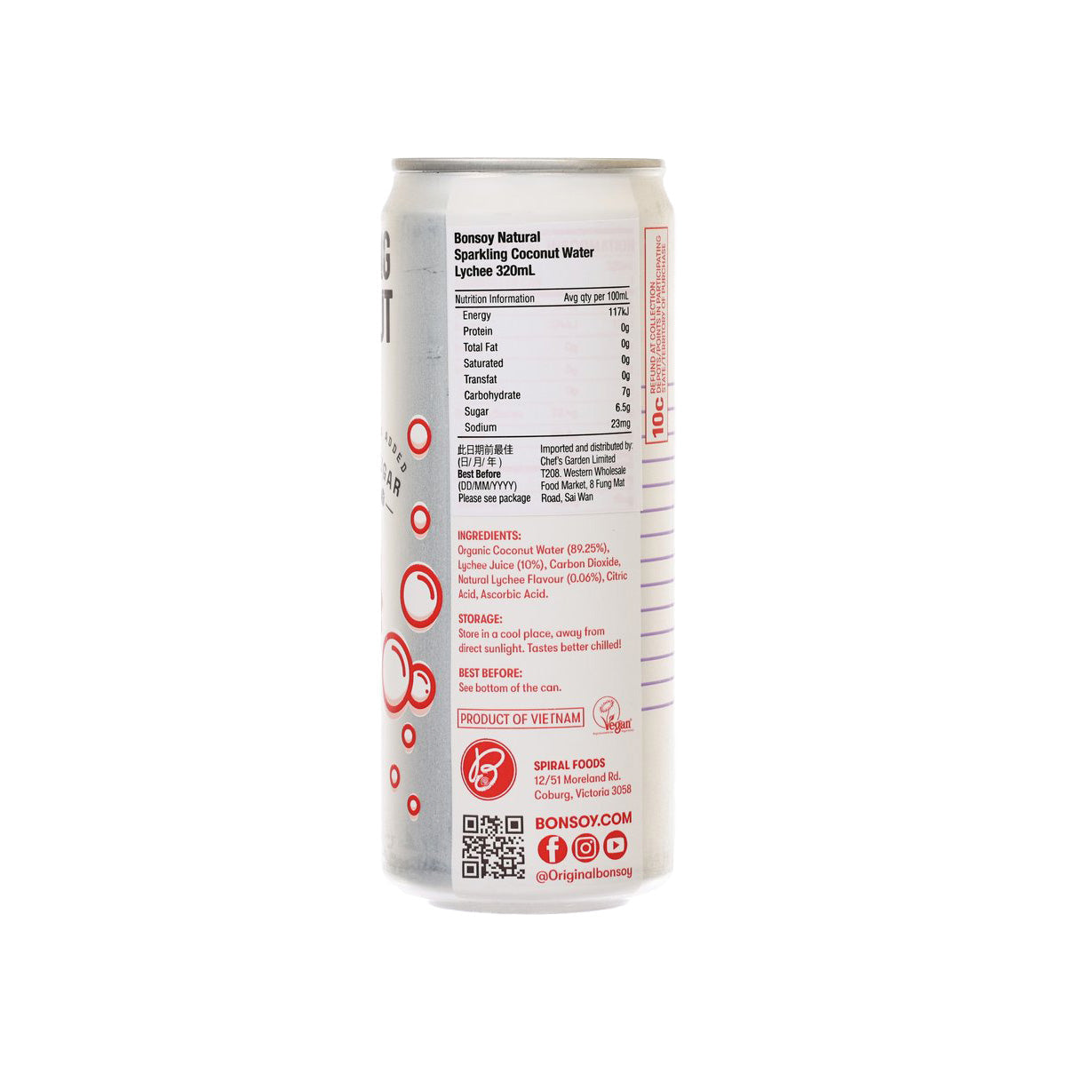 BONSOY 天然椰子氣泡水 - 荔枝味 (320mL)
