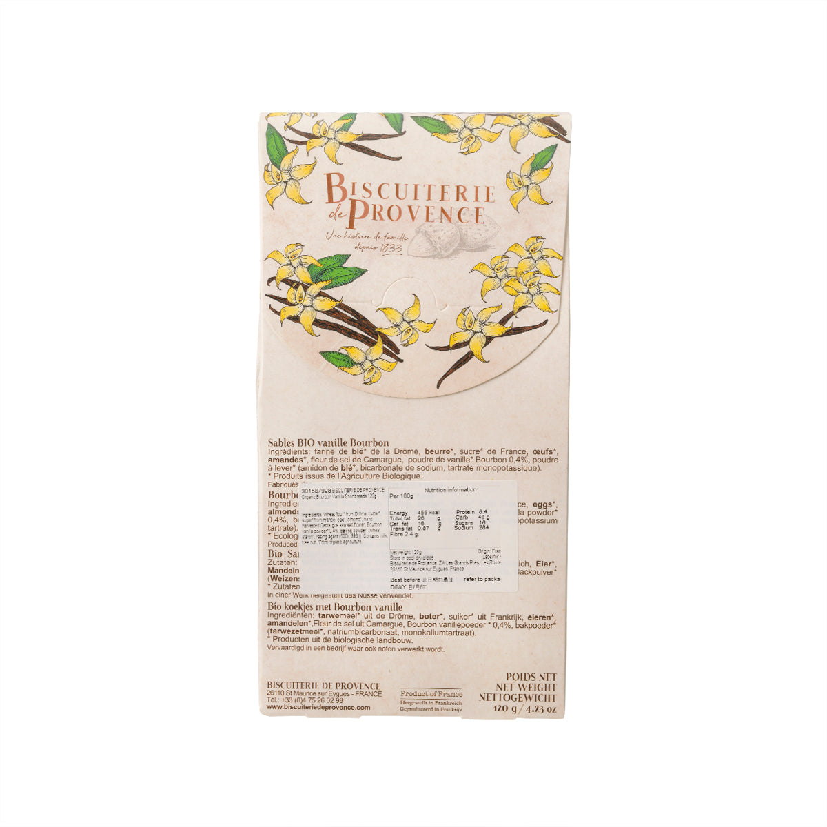 BISCUITERIE DE PROVENCE 有機波本雲呢拿牛油酥餅 (120g)