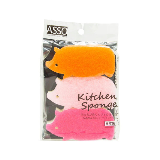 ASSO 抗菌廚房海棉-小豬 三件裝 (1x3 pcs)