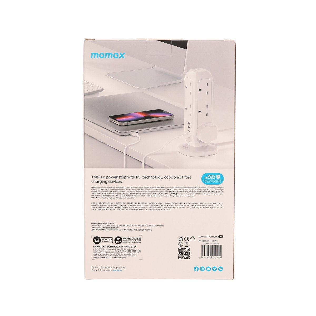 MOMAX ONEPLUG PD20W 2A2C 11位拖板