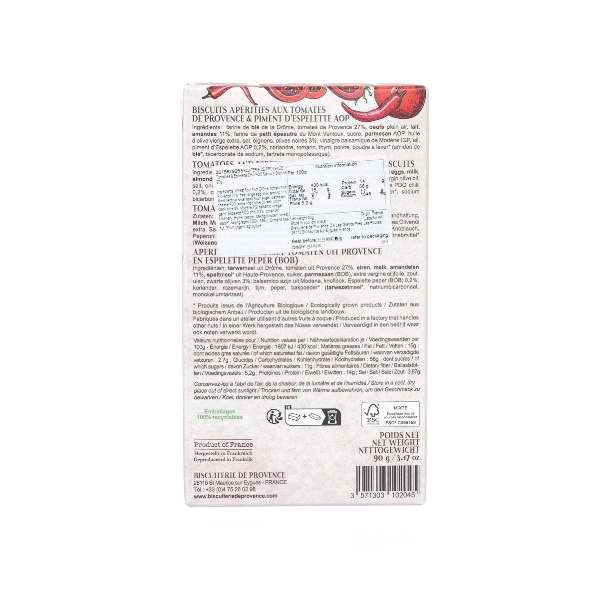 BISCUITERIE DE PROVENCE 番茄法國紅辣椒餅乾 (90g)